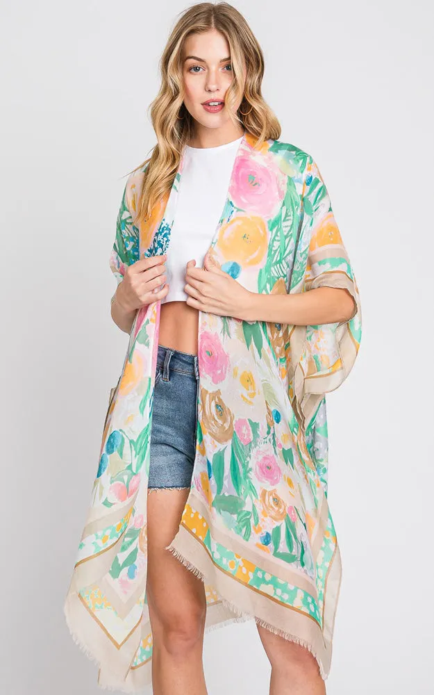 MS0348 HAND DRAWN WATERCOLOR GARDEN KIMONO