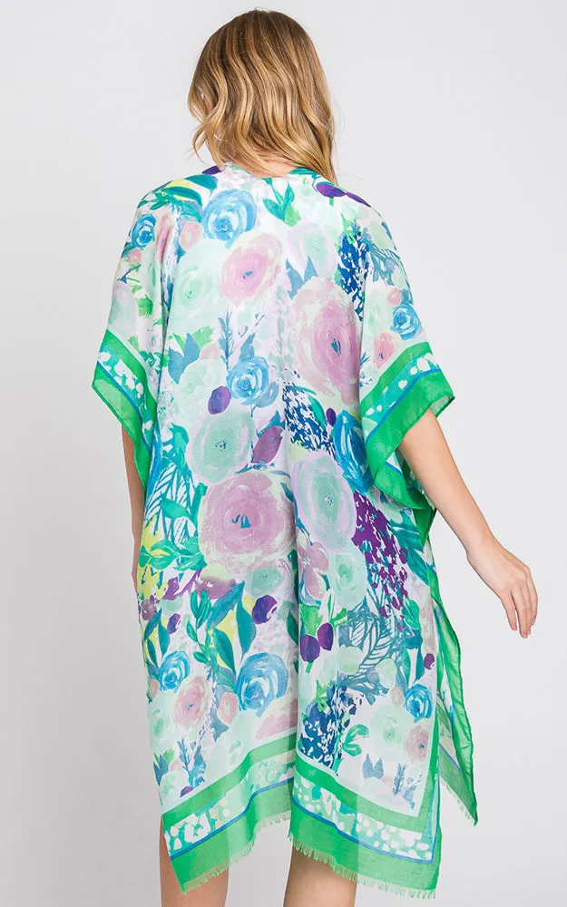 MS0348 HAND DRAWN WATERCOLOR GARDEN KIMONO