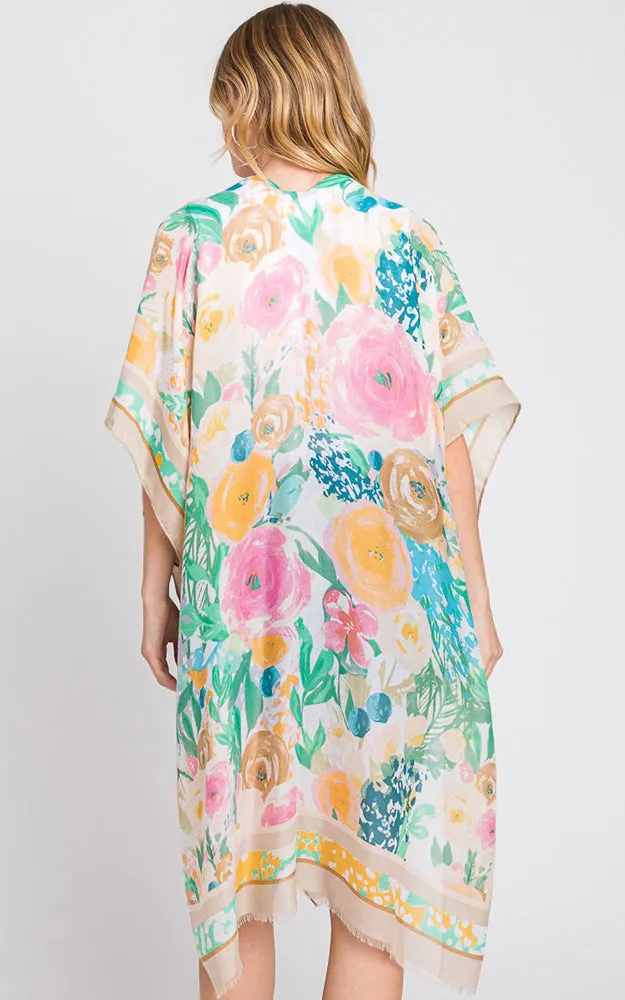 MS0348 HAND DRAWN WATERCOLOR GARDEN KIMONO