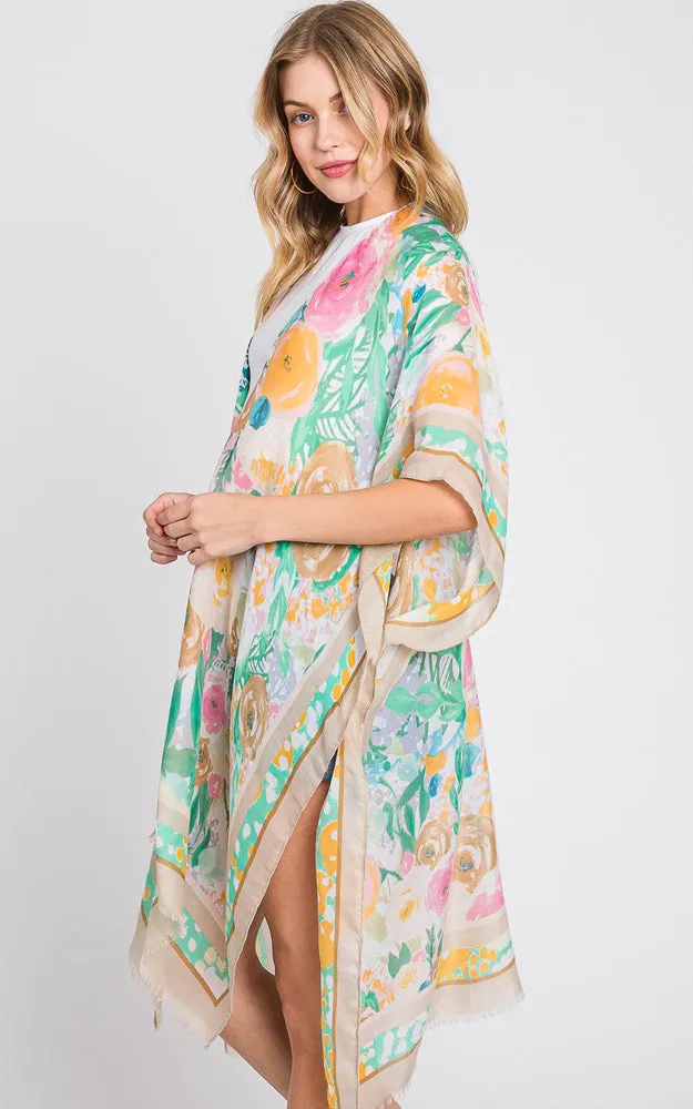 MS0348 HAND DRAWN WATERCOLOR GARDEN KIMONO