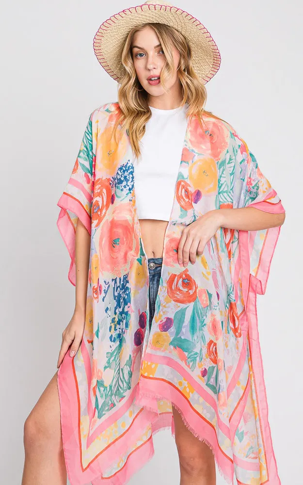 MS0348 HAND DRAWN WATERCOLOR GARDEN KIMONO