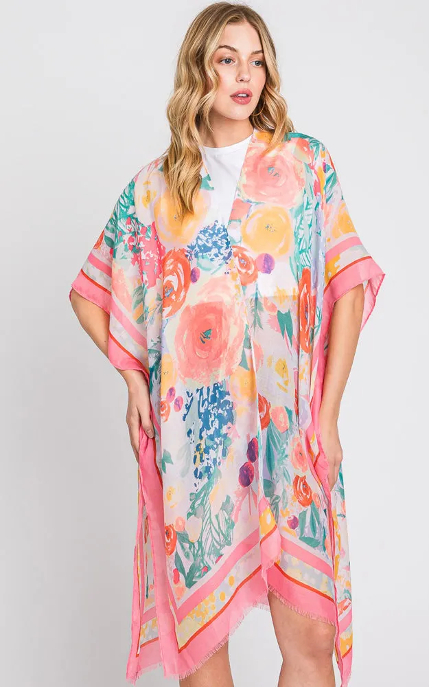 MS0348 HAND DRAWN WATERCOLOR GARDEN KIMONO