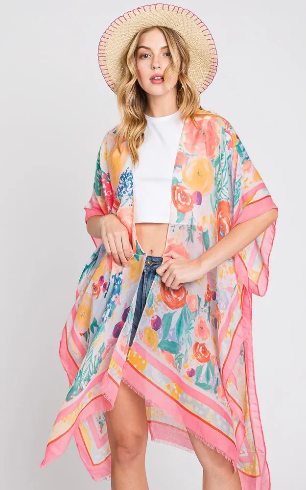 MS0348 HAND DRAWN WATERCOLOR GARDEN KIMONO
