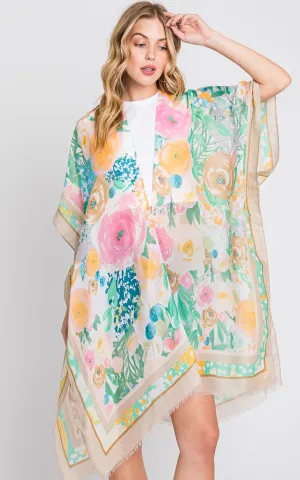 MS0348 HAND DRAWN WATERCOLOR GARDEN KIMONO