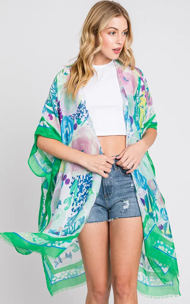 MS0348 HAND DRAWN WATERCOLOR GARDEN KIMONO