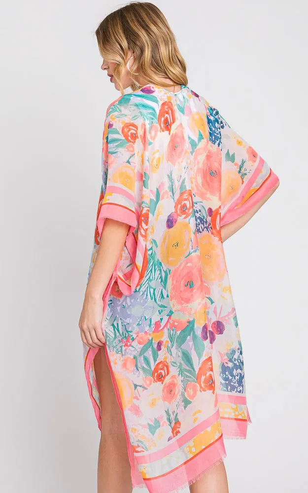 MS0348 HAND DRAWN WATERCOLOR GARDEN KIMONO