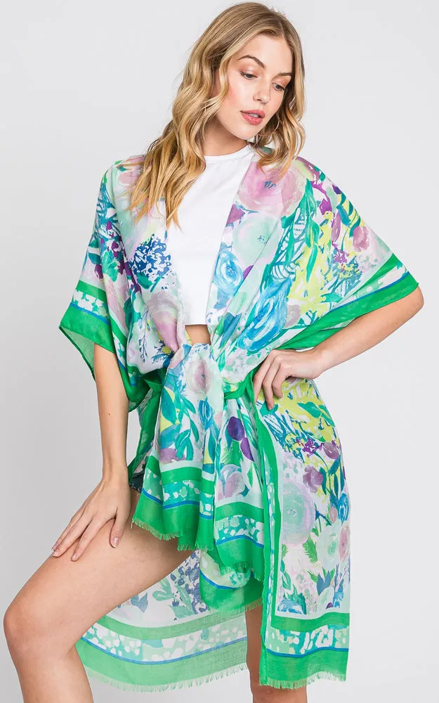 MS0348 HAND DRAWN WATERCOLOR GARDEN KIMONO