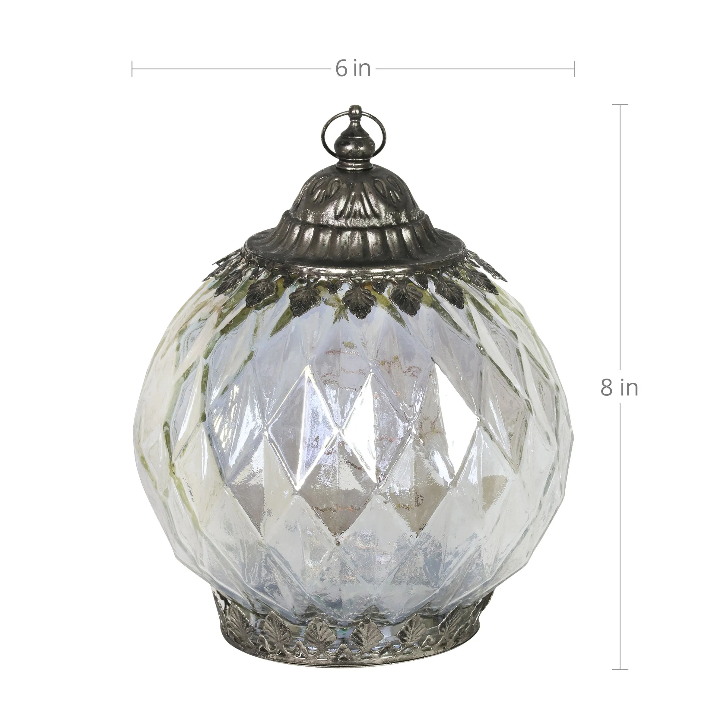 Opal Diamond Glass Lantern With Timer, 8 Inch