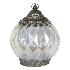 Opal Diamond Glass Lantern With Timer, 8 Inch