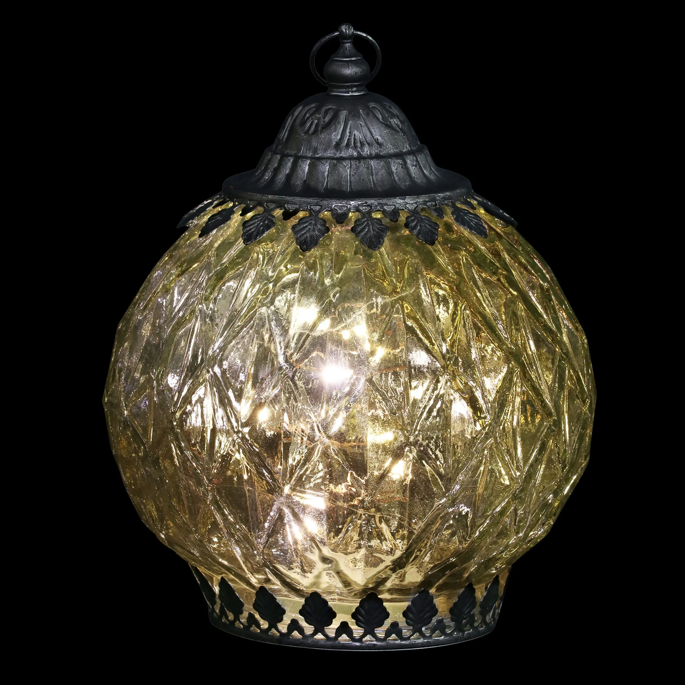 Opal Diamond Glass Lantern With Timer, 8 Inch