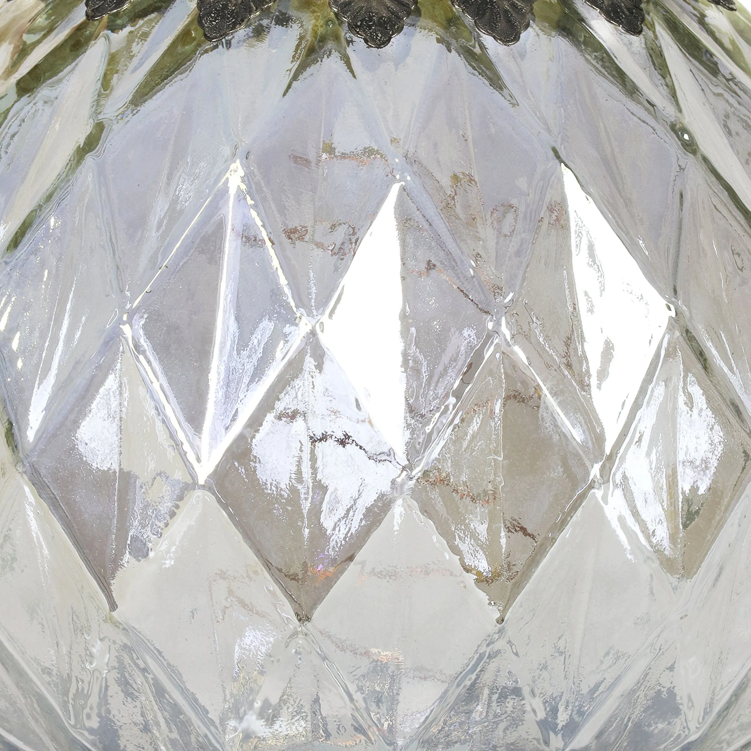 Opal Diamond Glass Lantern With Timer, 8 Inch