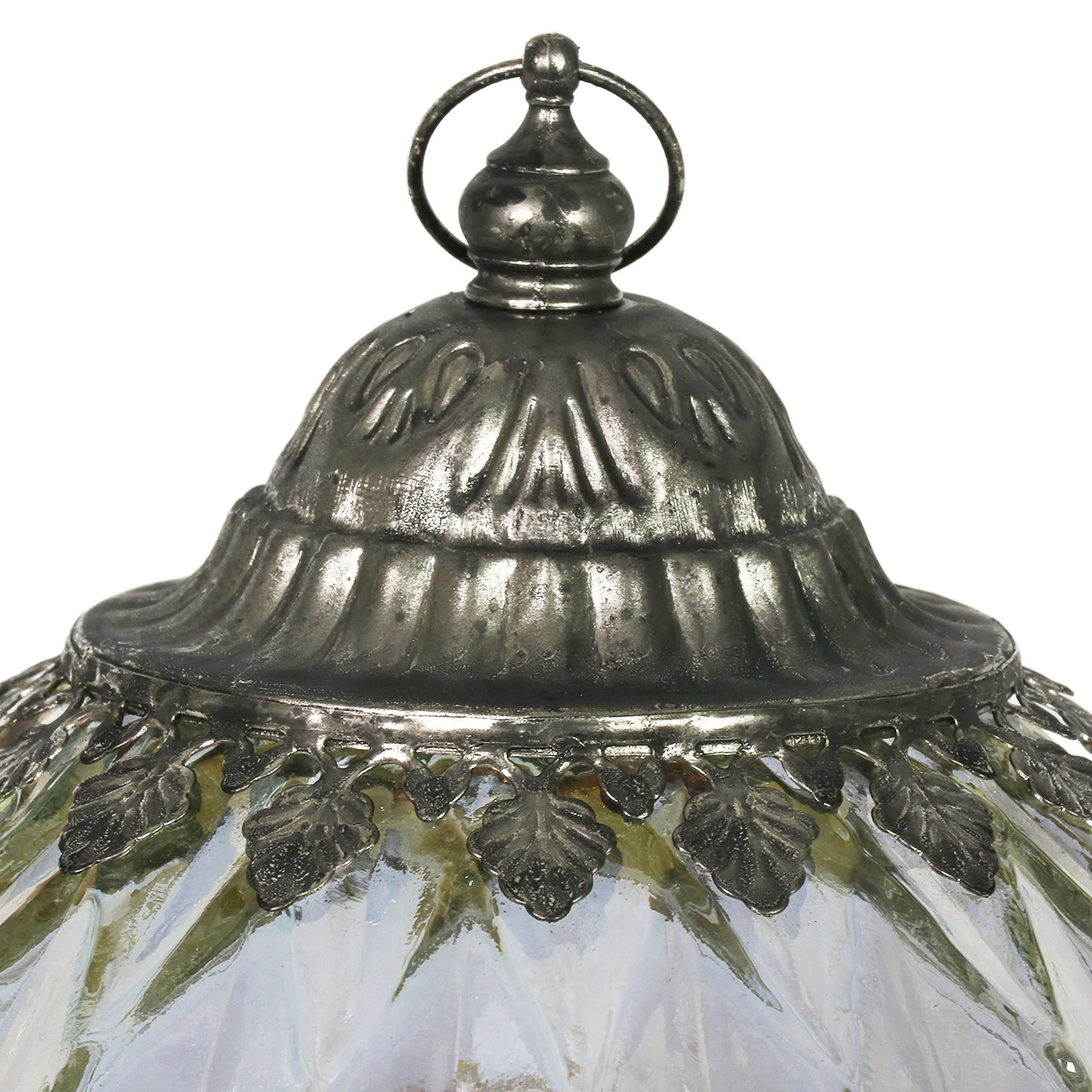 Opal Diamond Glass Lantern With Timer, 8 Inch