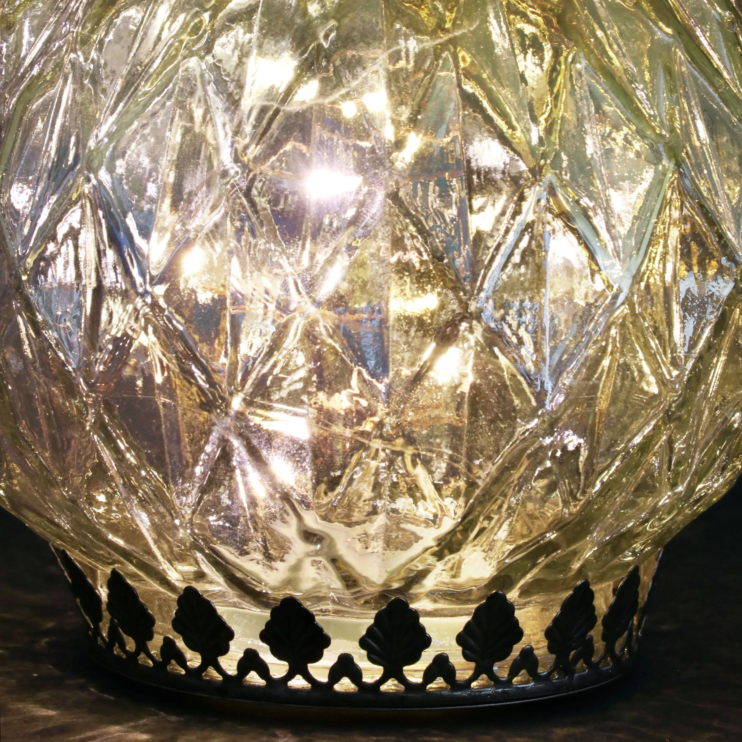 Opal Diamond Glass Lantern With Timer, 8 Inch
