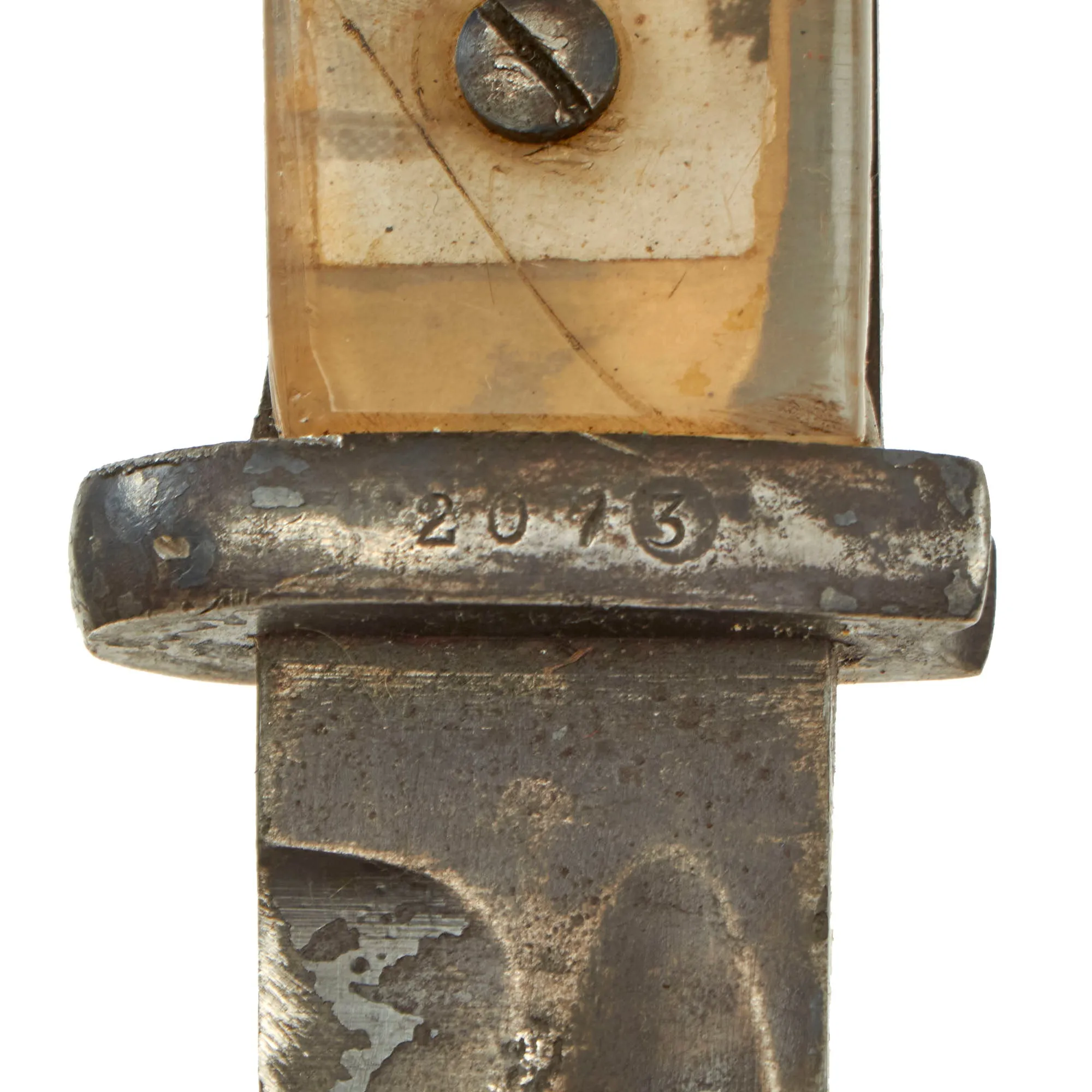 Original German WWII Commercial 98k Bayonet by ALCOSO with US Soldier Custom “Sweetheart” Plexiglass Grips and Scabbard - circa 1940-1943