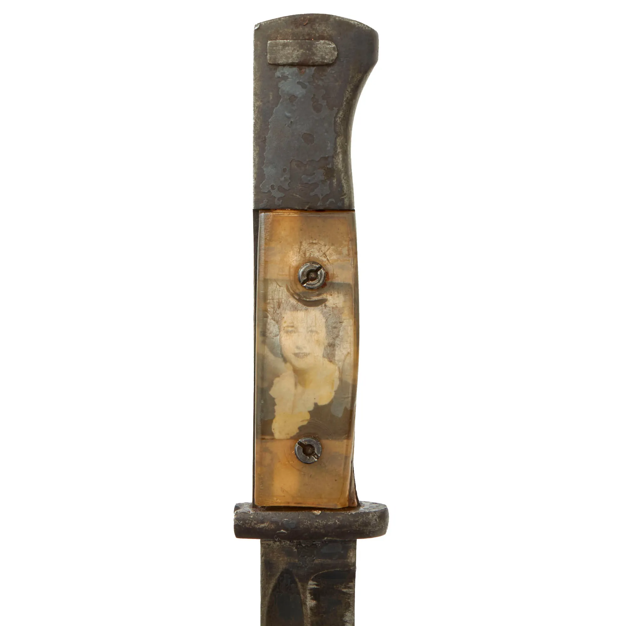 Original German WWII Commercial 98k Bayonet by ALCOSO with US Soldier Custom “Sweetheart” Plexiglass Grips and Scabbard - circa 1940-1943