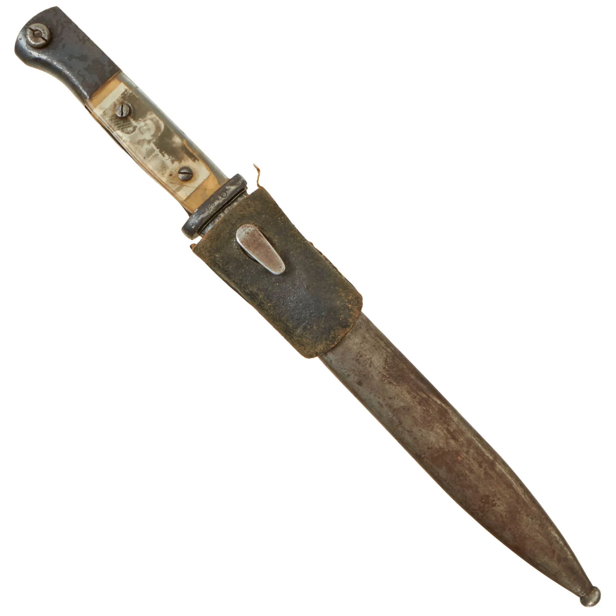 Original German WWII Commercial 98k Bayonet by ALCOSO with US Soldier Custom “Sweetheart” Plexiglass Grips and Scabbard - circa 1940-1943