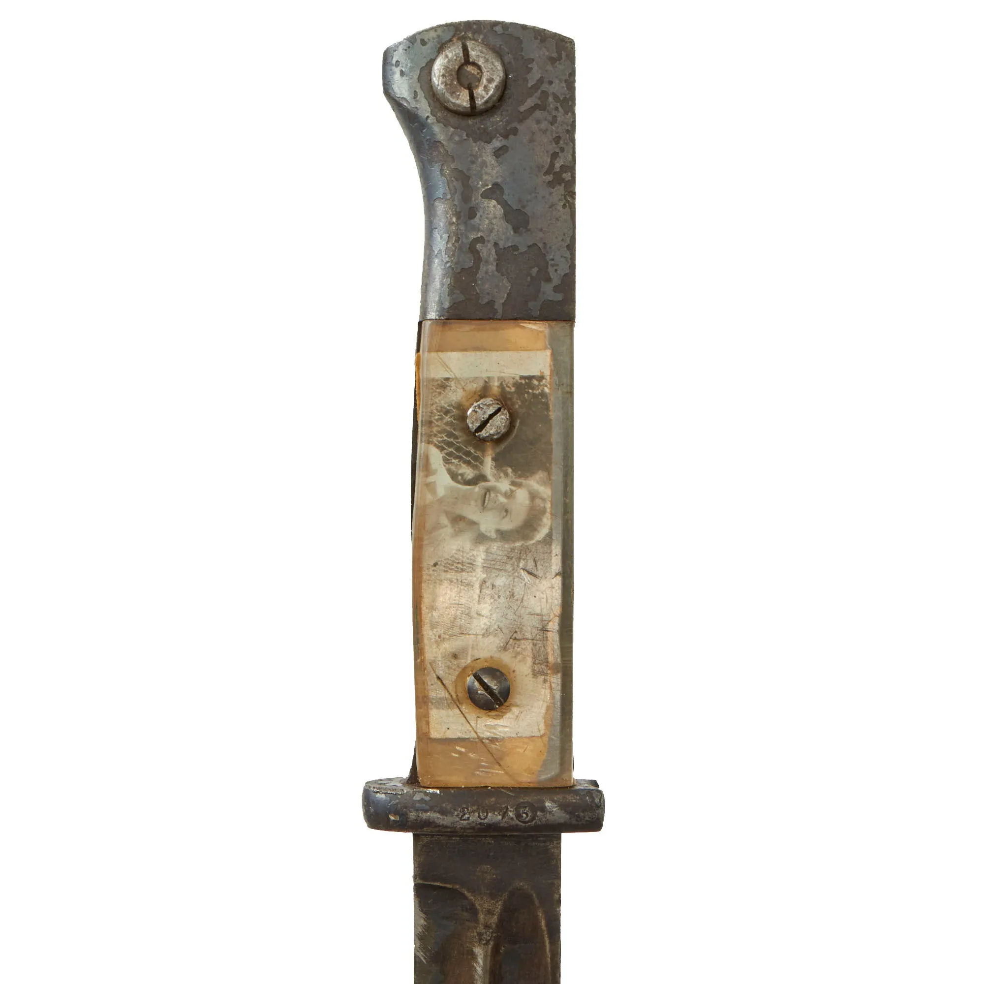 Original German WWII Commercial 98k Bayonet by ALCOSO with US Soldier Custom “Sweetheart” Plexiglass Grips and Scabbard - circa 1940-1943