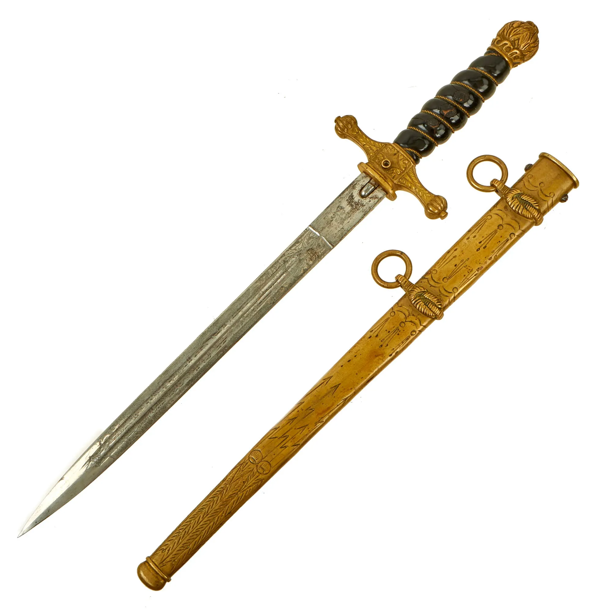 Original Rare German Weimar Model 1919/1921 Reichsmarine Naval Dagger by Alexander Coppel with Ball Pommel & Lightning Bolt Scabbard