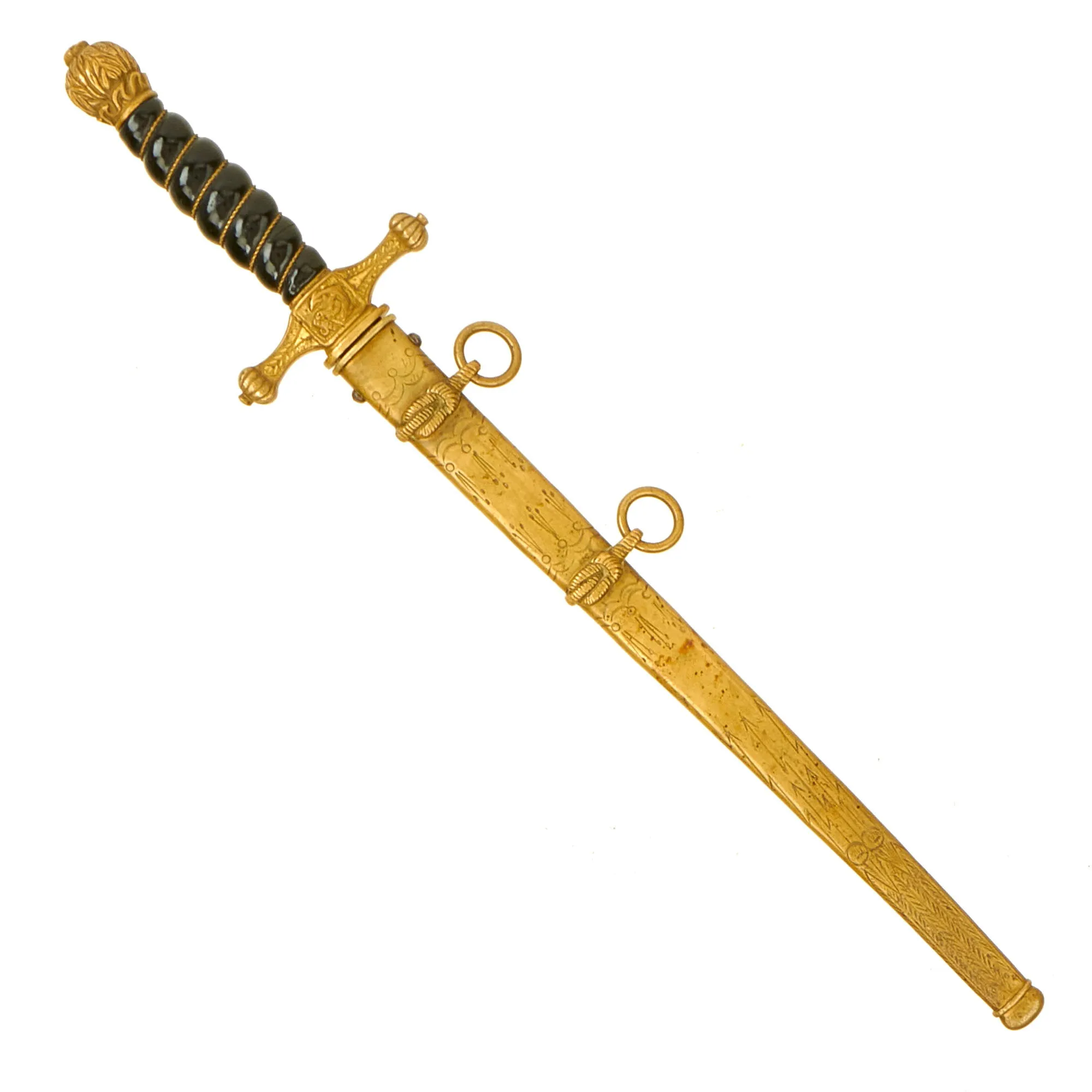 Original Rare German Weimar Model 1919/1921 Reichsmarine Naval Dagger by Alexander Coppel with Ball Pommel & Lightning Bolt Scabbard