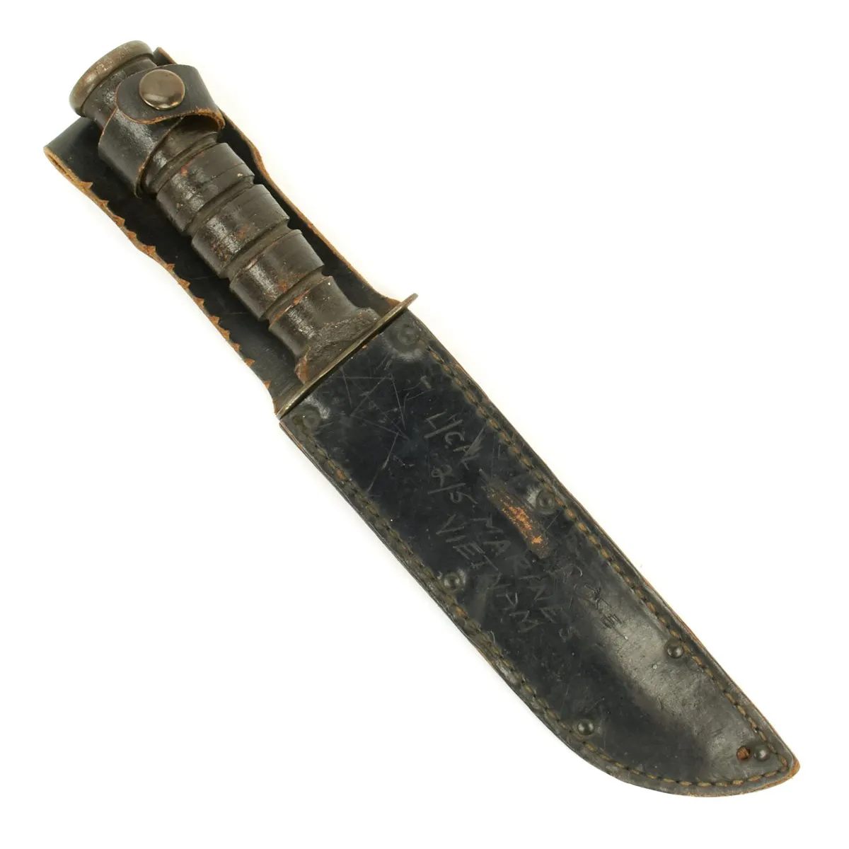 Original U.S. WWII KA-BAR with Personalized Vietnam War USMC Scabbard