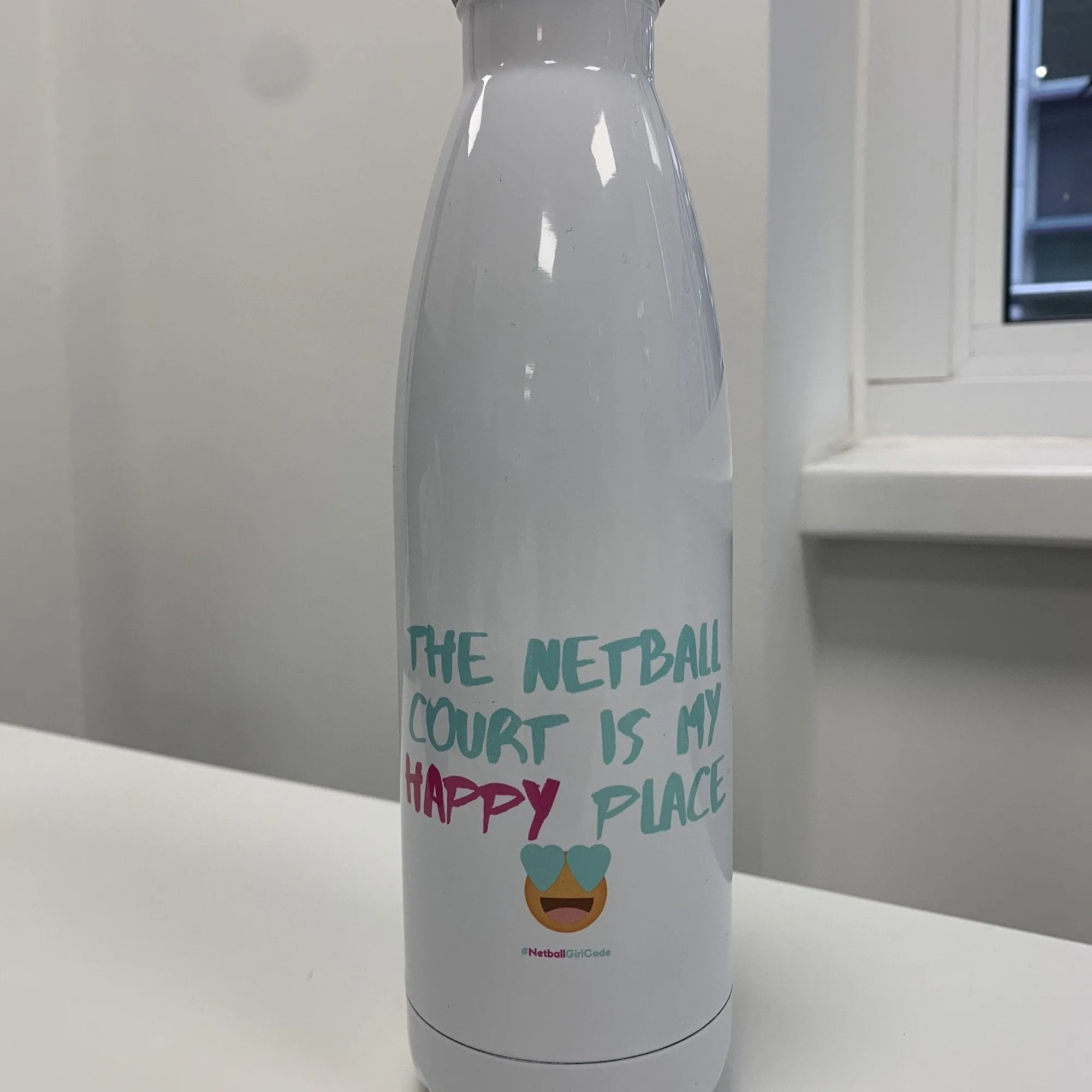 'The Netball Court is my Happy Place Emoji' Netball Water Bottle 500ml
