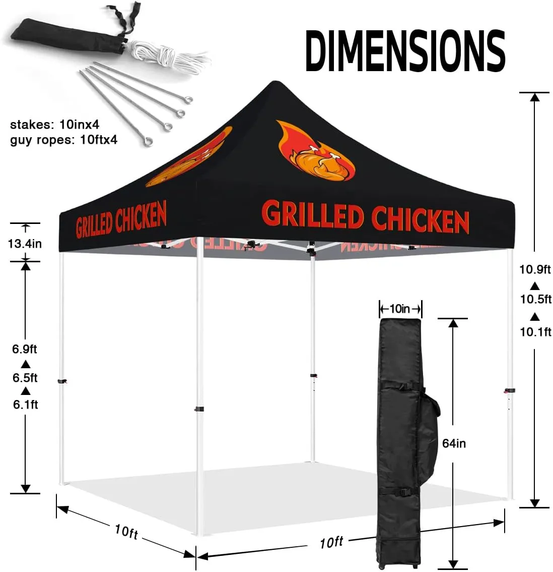 Vendor Tent 10x10-ABLEM8CANOPY Grilled Chicken 10x10 Pop Up Canopy Tent