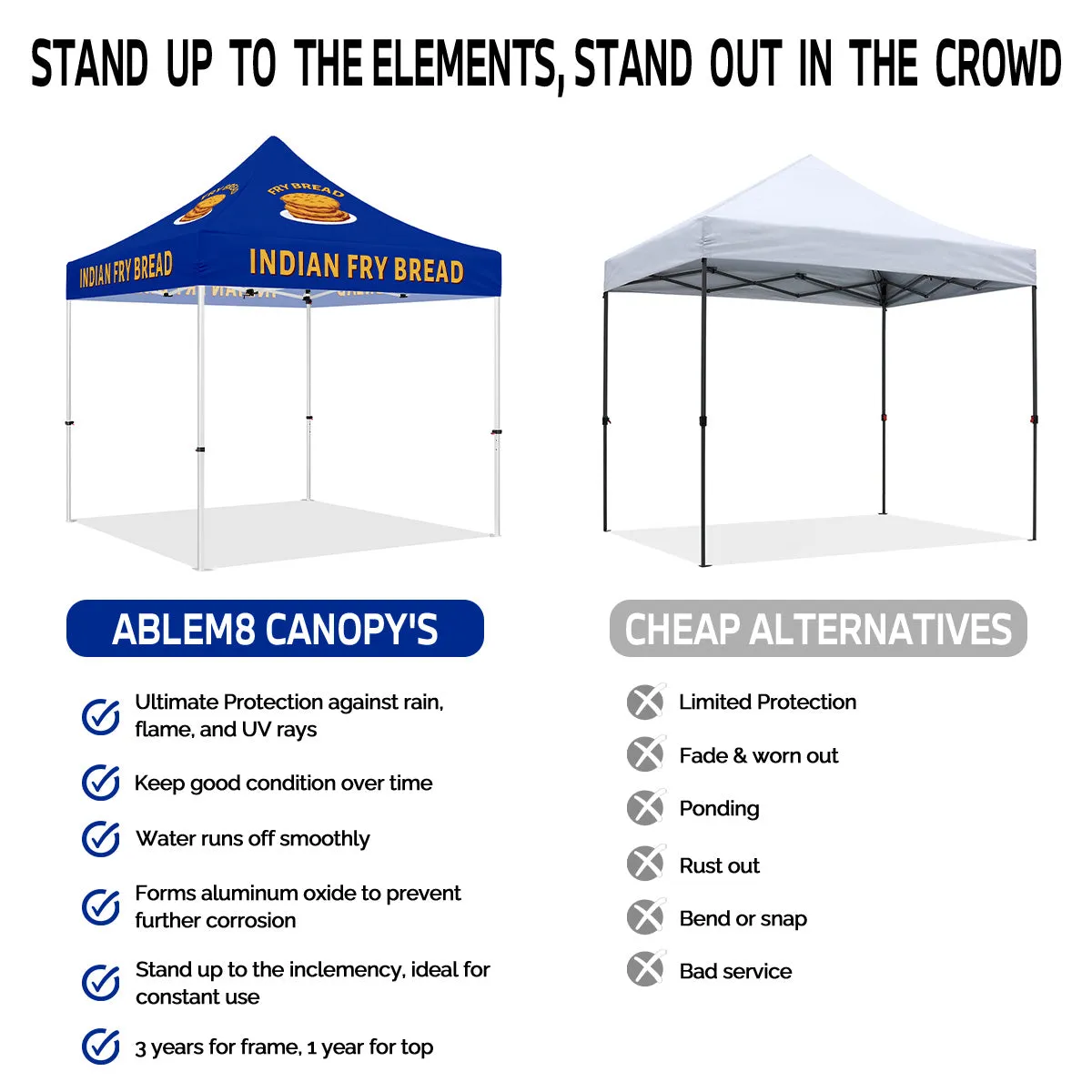 Vendor Tent with Sides-ABLEM8CANOPY Indian Fry Bread 10x10 Vendor Pop Up Tent