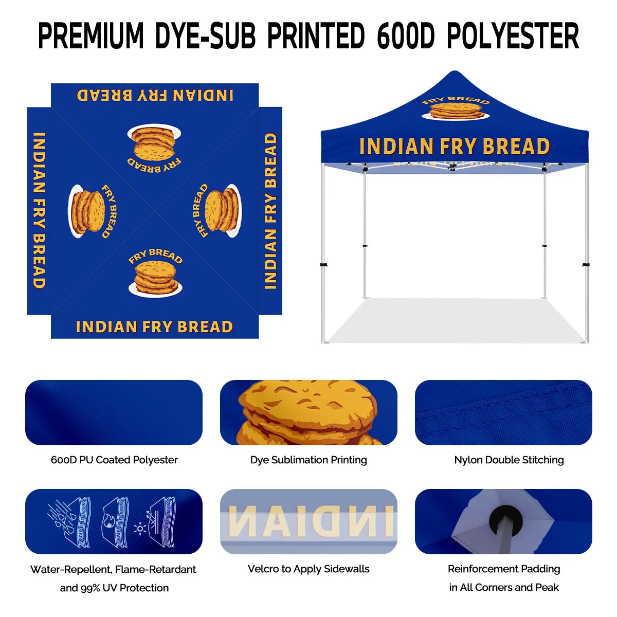Vendor Tent with Sides-ABLEM8CANOPY Indian Fry Bread 10x10 Vendor Pop Up Tent