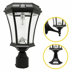 Victorian LED Solar Post Light, 150 Lumens, CCT Selectable 2700K, White or Black Finish, 3 Mounting Options Included